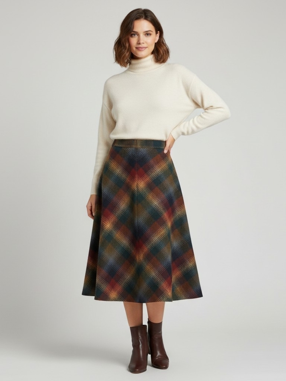 Vintage Jantzen Plaid A-Line Midi Skirt Autumn Fall Tartan Size 18